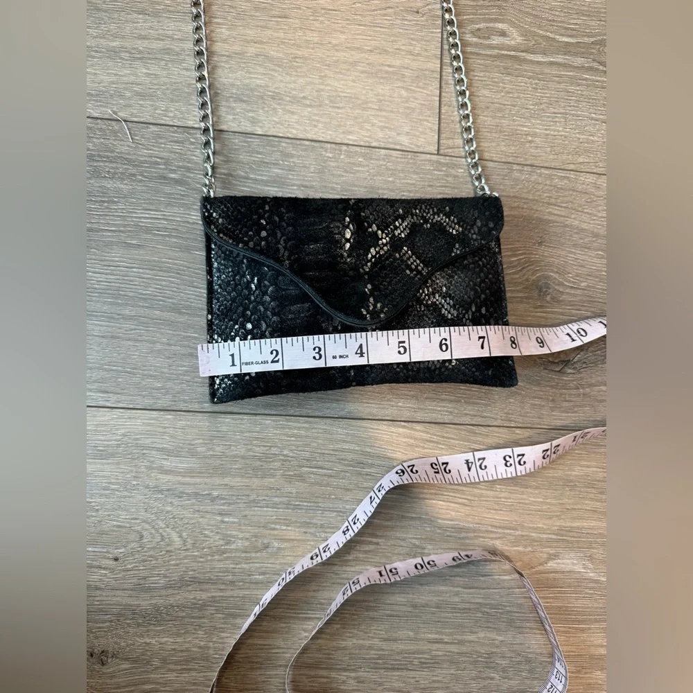 JJ Winters Envelope Crossbody Black Snakeskin Chain Bag